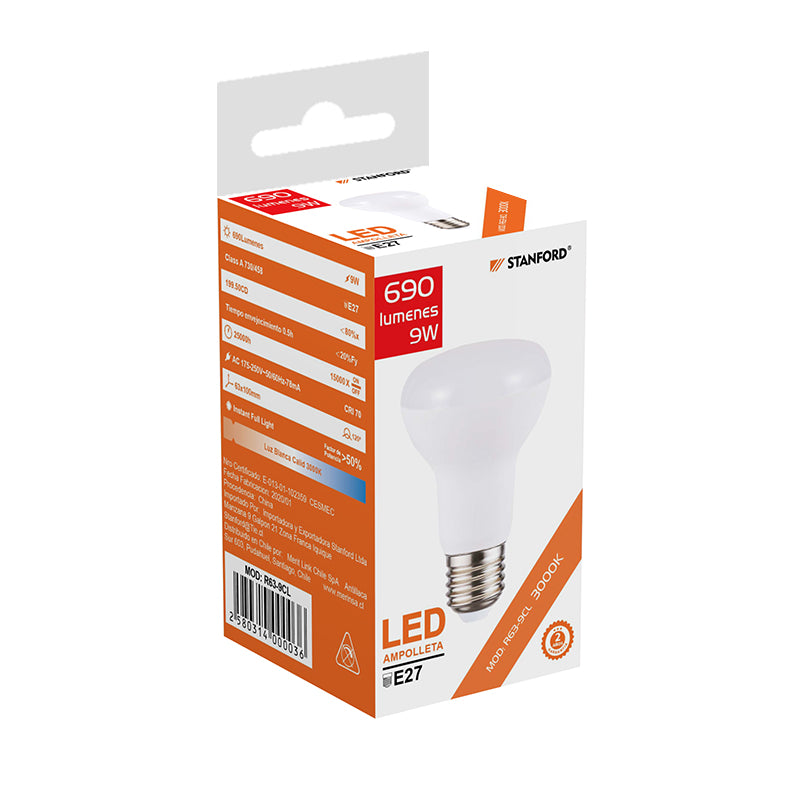Ampolleta Led Reflectora R63 9Watts (Cálida) E27 Stanford
