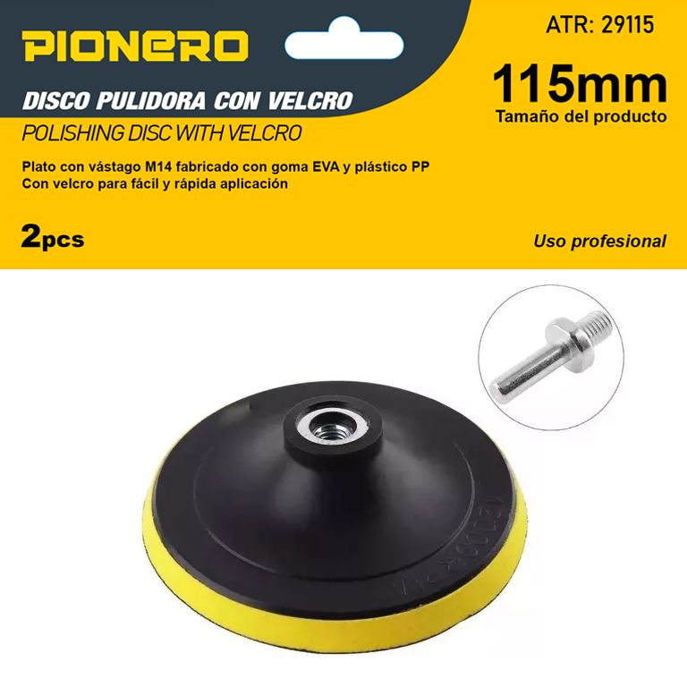 Disco goma pulir 115mm C/Vástago M14