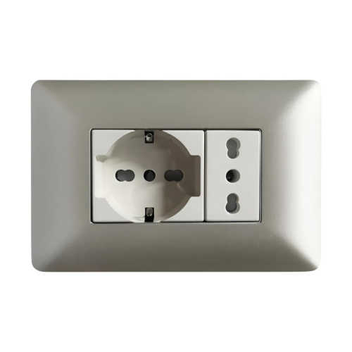 Enchufe Schuko + Enchofe simple bipaso 10/16A 250V STANFORD Champagne