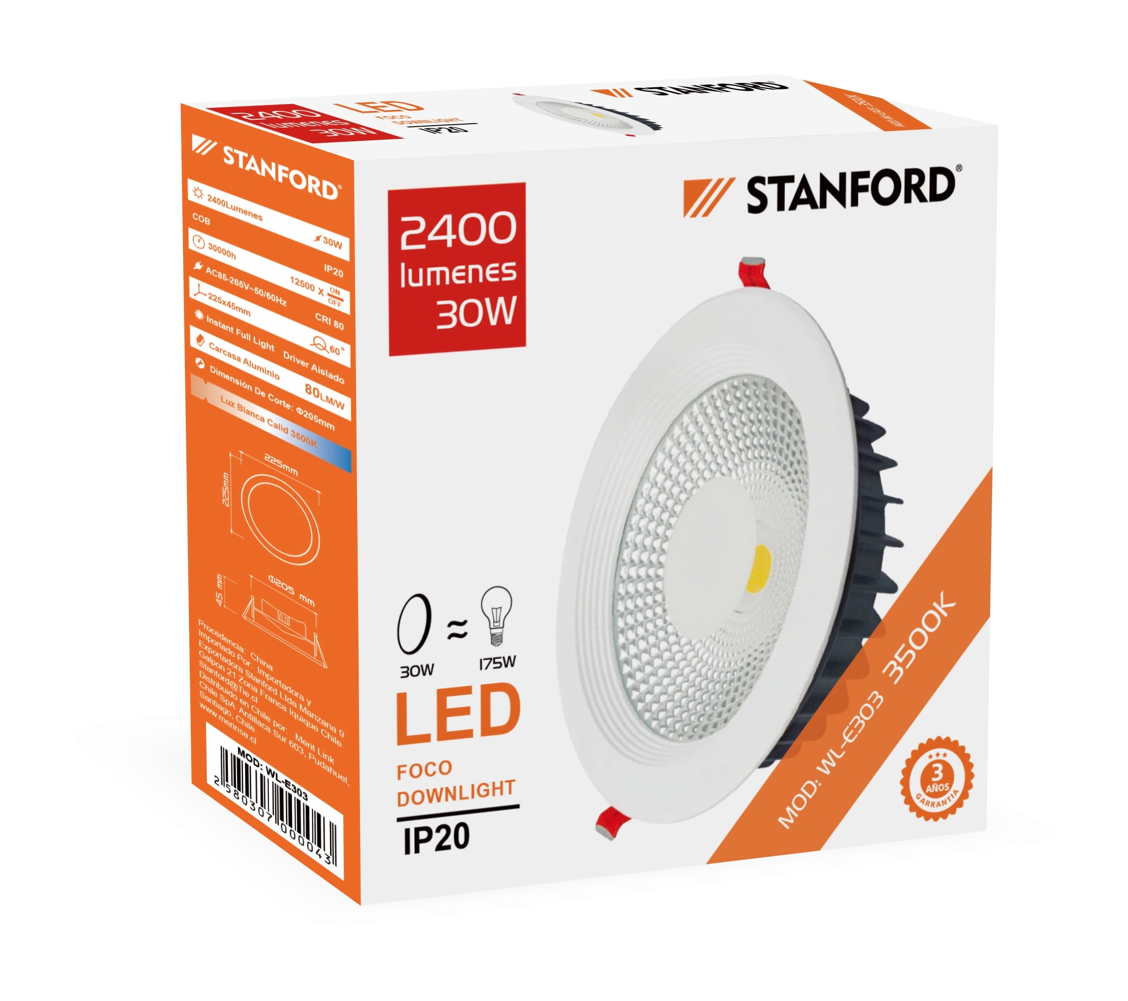 Foco Downlight Concéntrico Opal STANFORD 20W 3500K