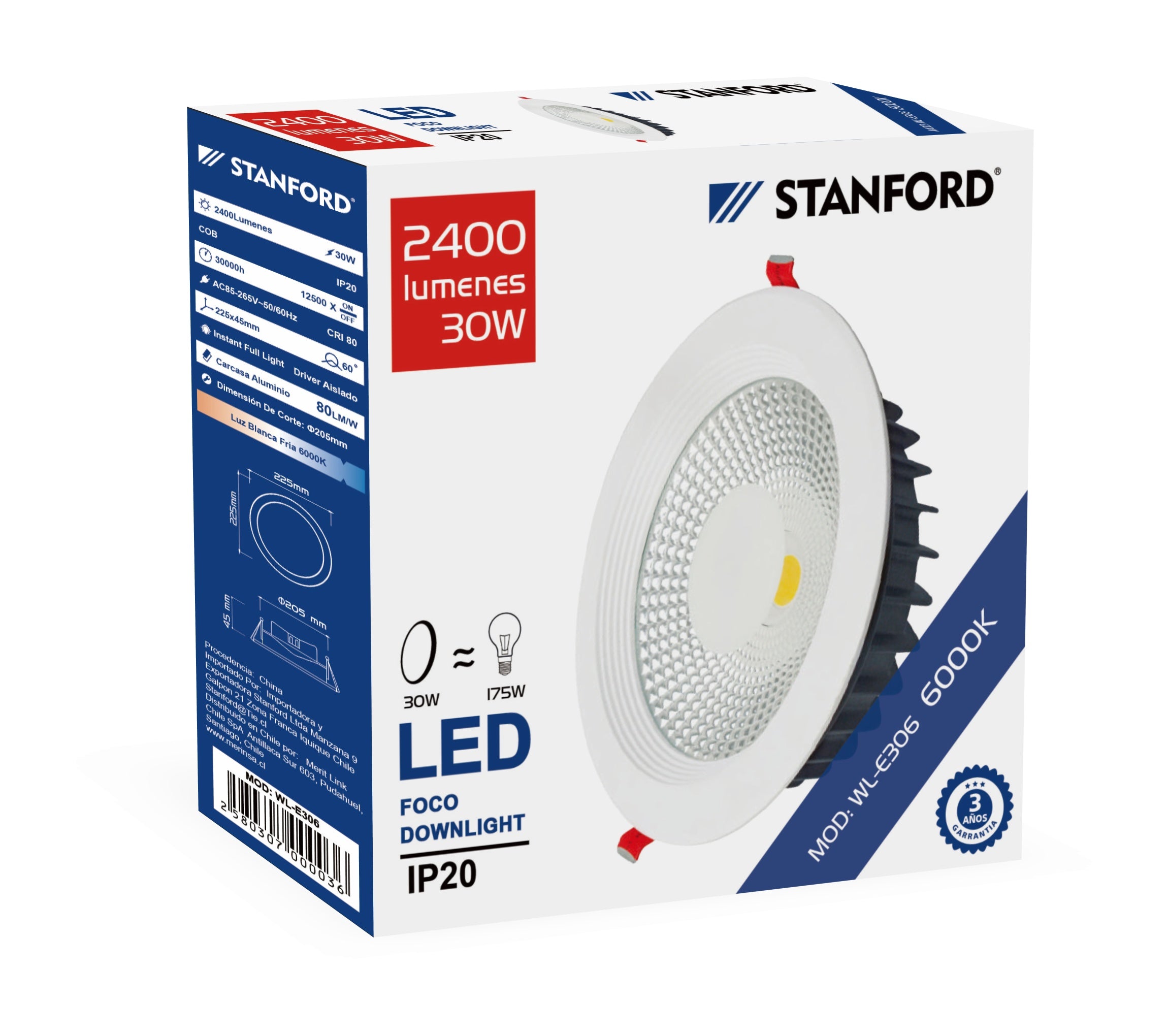 Foco Downlight Concéntrico Opal STANFORD 50W 6500K