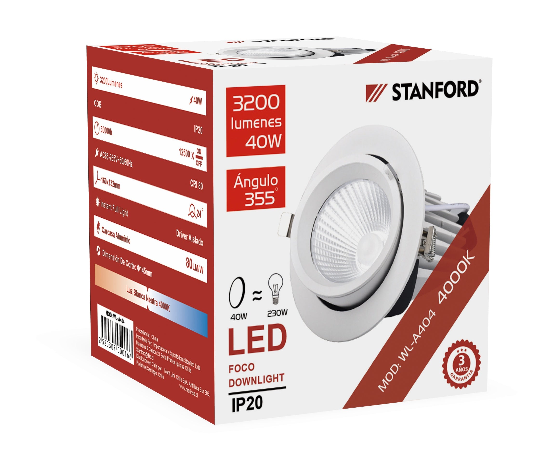 Foco Downlight Led Codo Dirigible 40W 4000K STANFORD