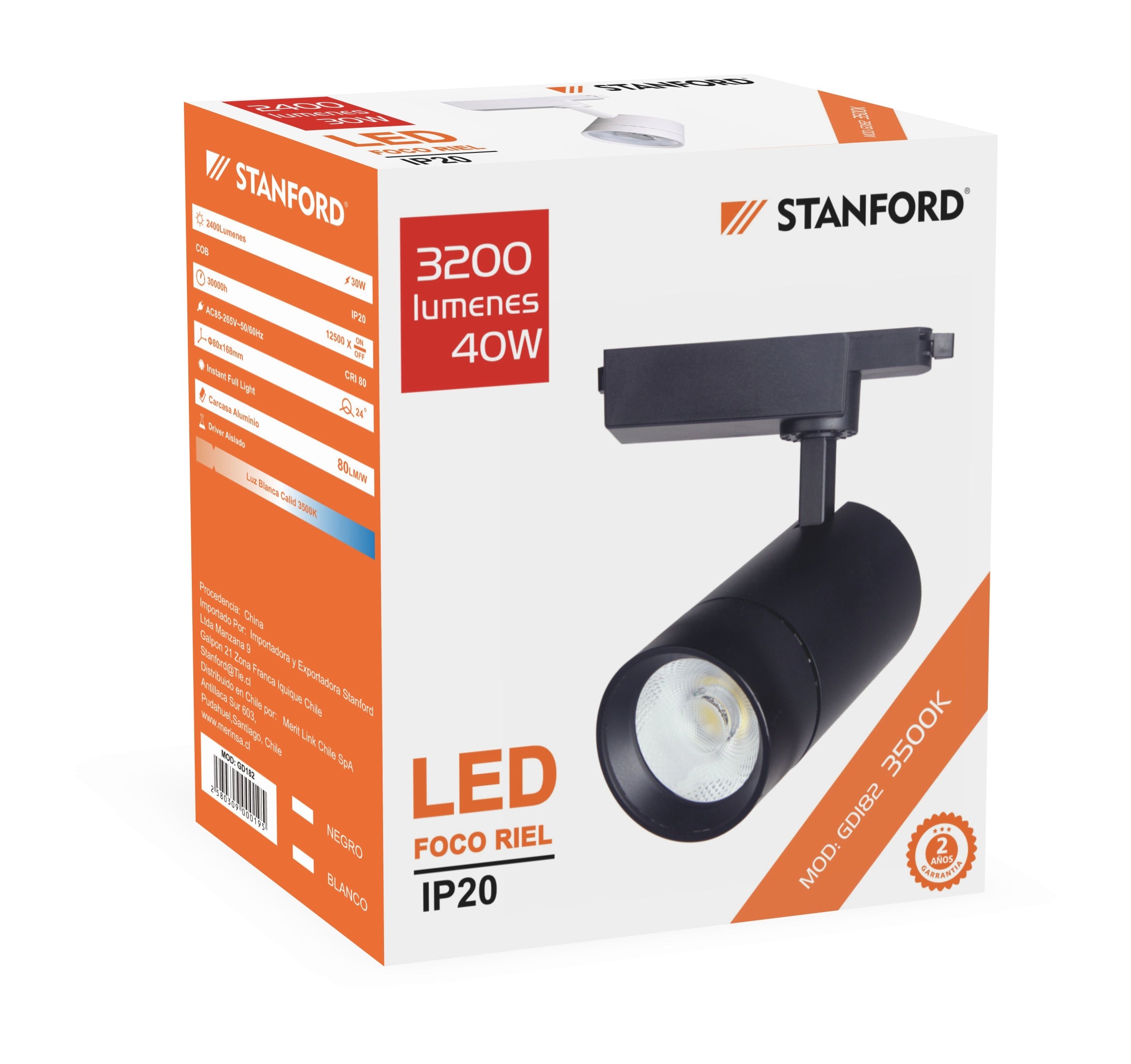 Foco Riel Monofásico Spot STANFORD 12W Negro 3500K