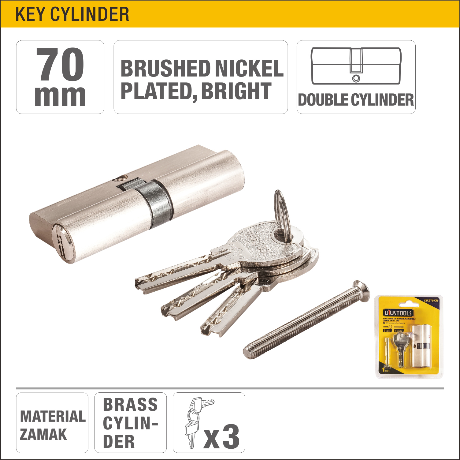 Cilindro de llave 70 mm Doble Cilindro