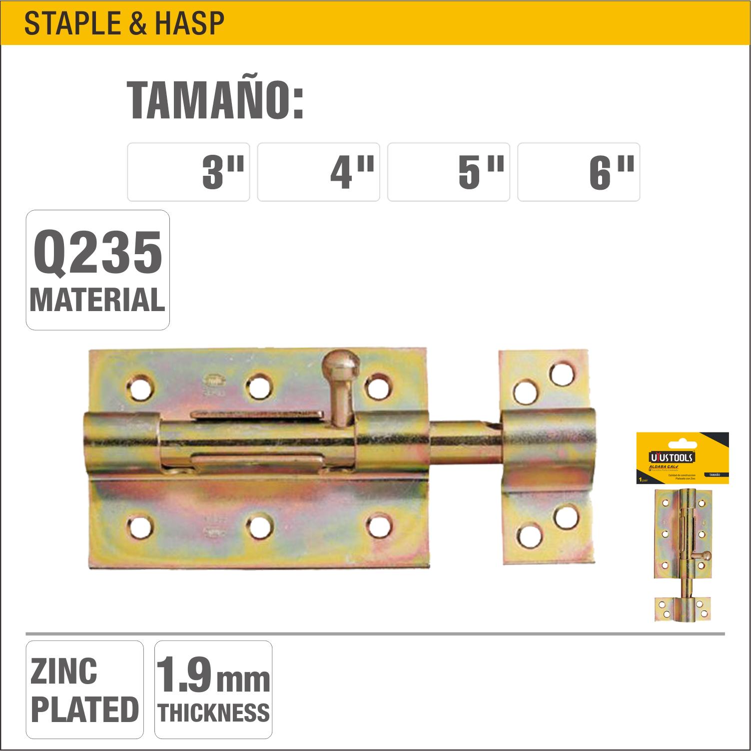 Picaporte para candado 3", 4", 5", 6"