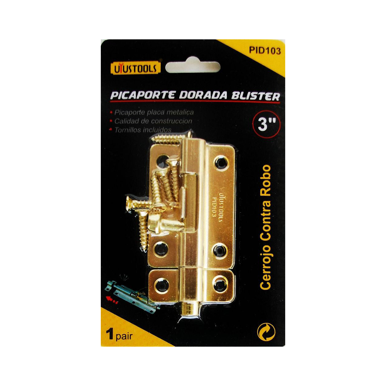 Picaporte dorada blister 3"