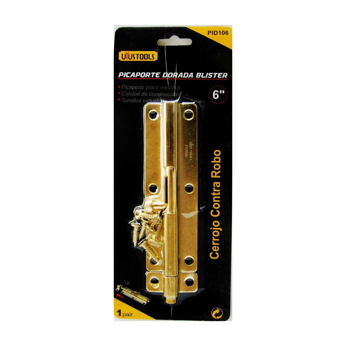 Picaporte dorada blister 6"