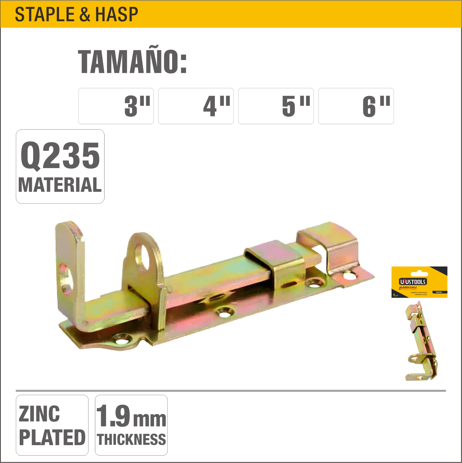 Picaporte plano 3", 4", 5", 6"
