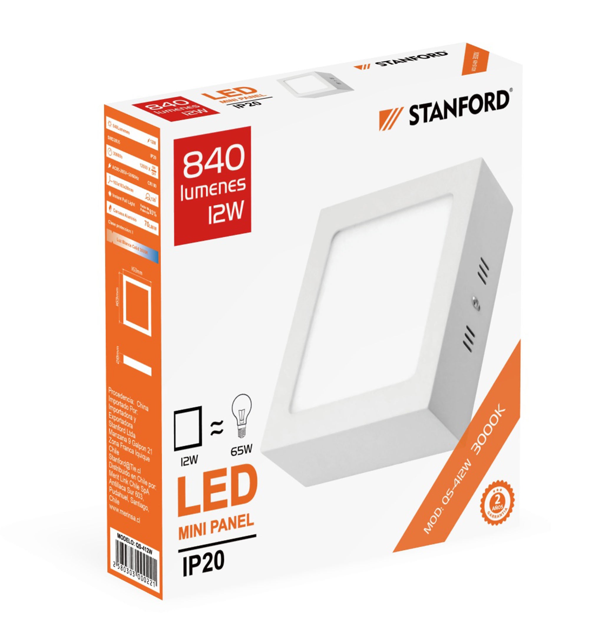 Panel Led Cuadrado Sobrepuesto STANFORD 3000K 12W