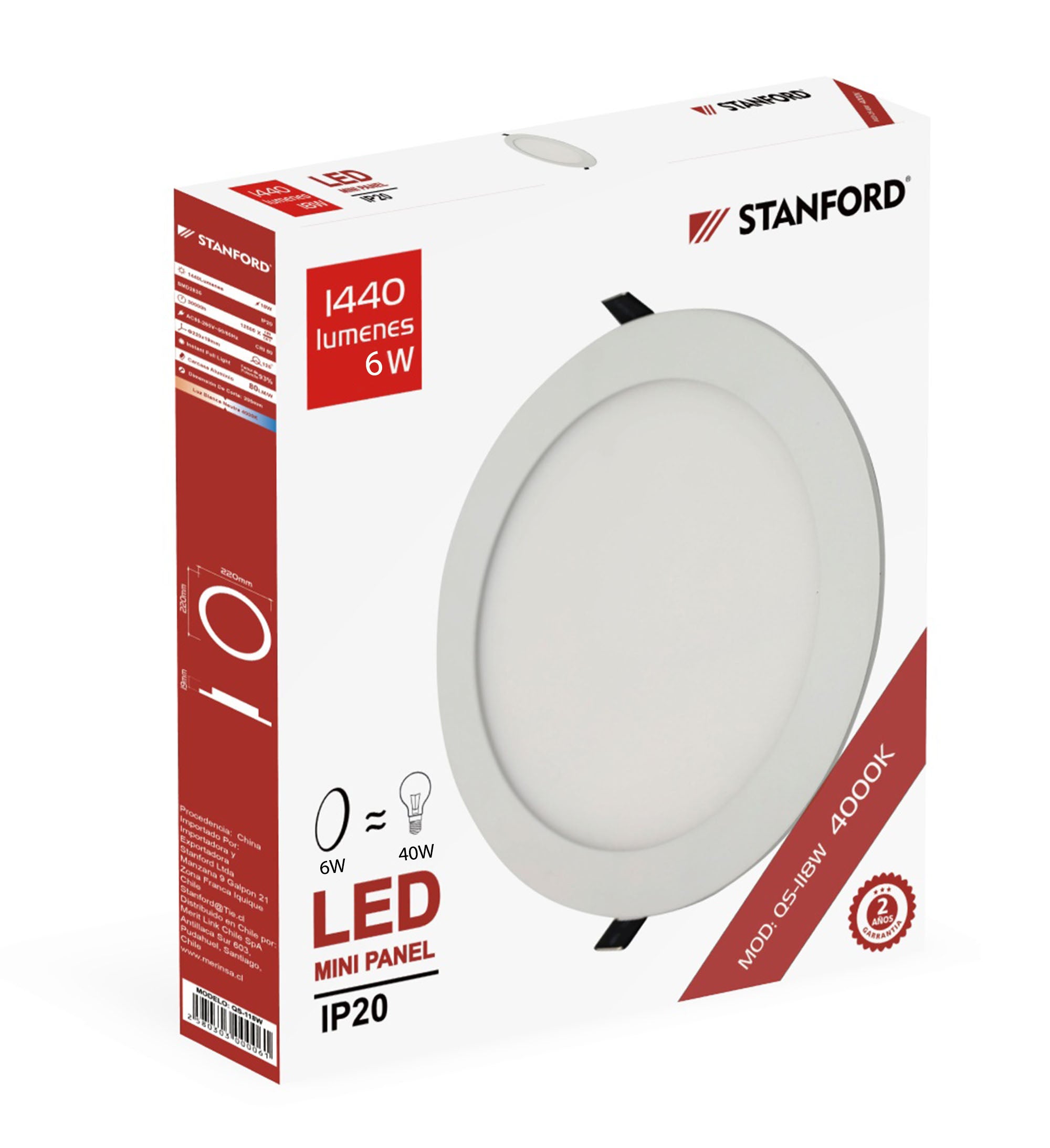 Panel Led Redondo Embutido STANFORD 4000K 18W