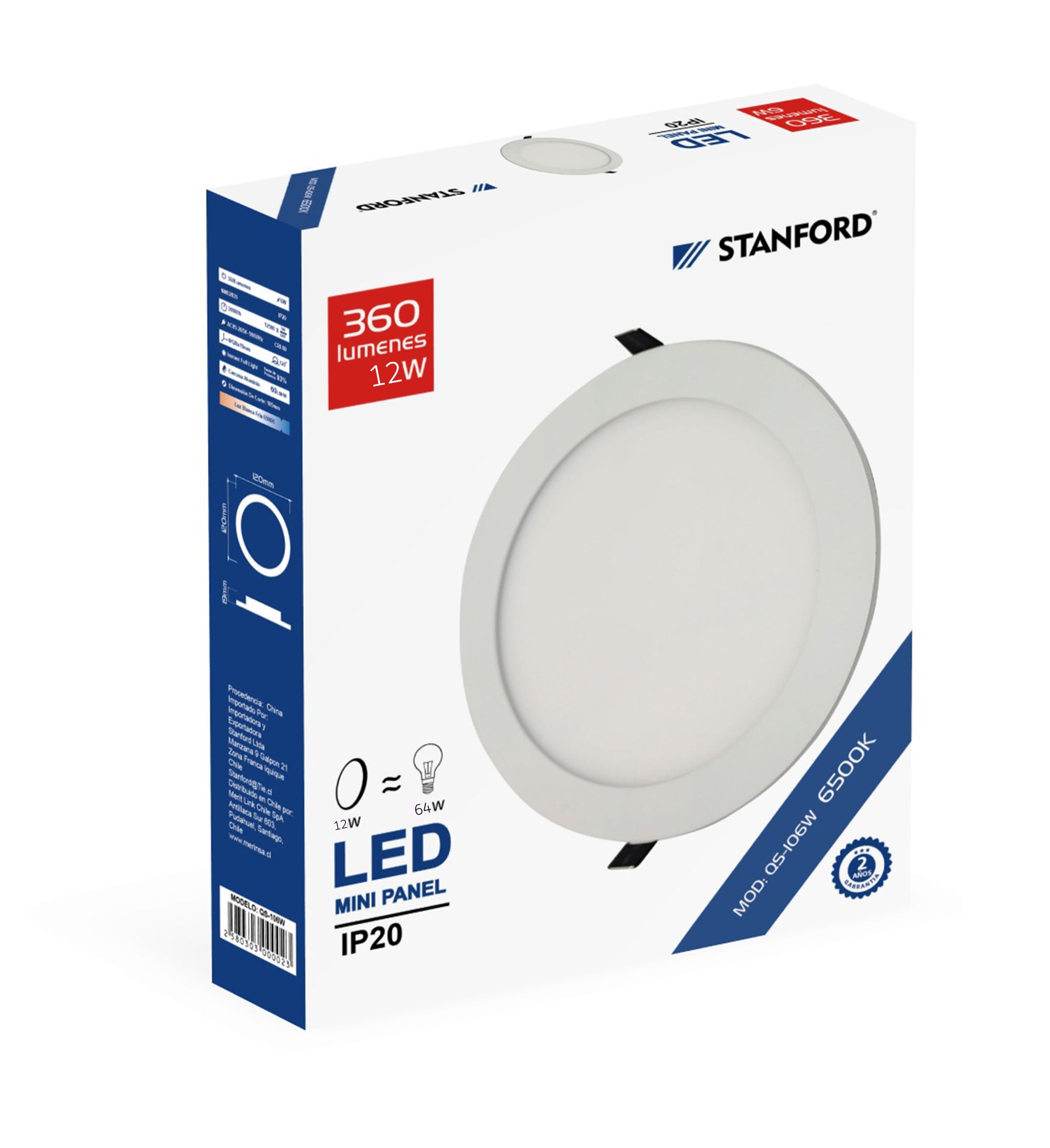 Panel Led Redondo Embutido 6500K 18W