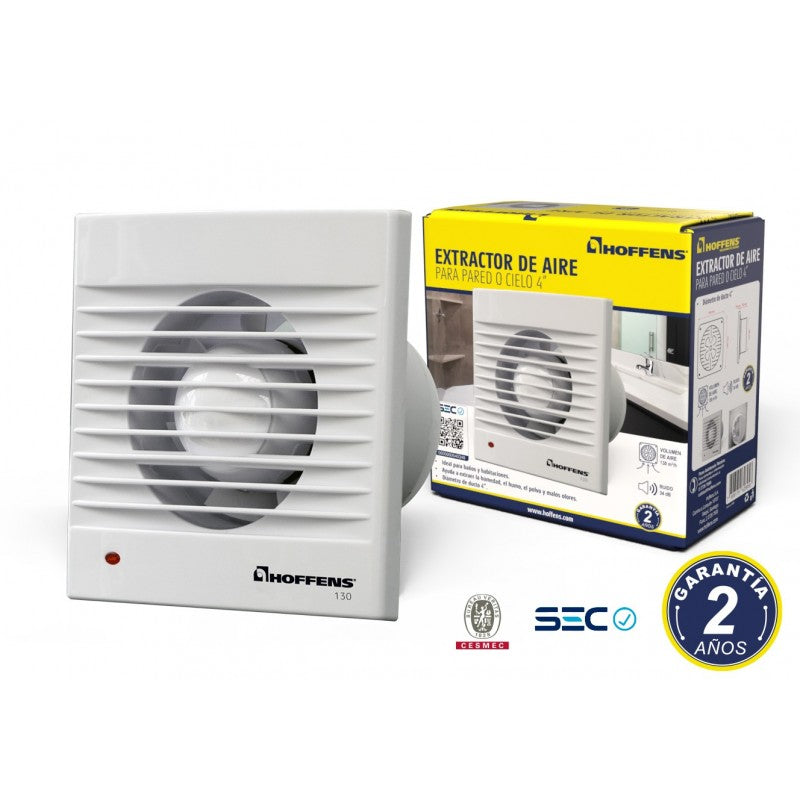 Extractor de aire 4" para baño 130 m3/h, 13W, Dia. 100