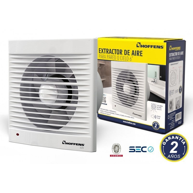 Extractor de aire 6" para baño 320 m3/h, 20W, Dia. 150