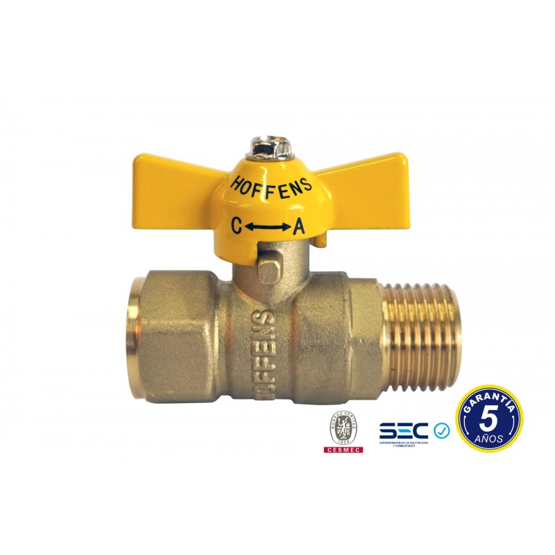 Llave de Gas HI-HE Manilla Amarilla Mariposa 1/2"
