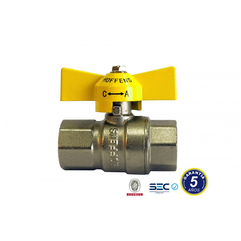 Llave de Gas HI-HI Manilla Amarilla Mariposa 1/2"